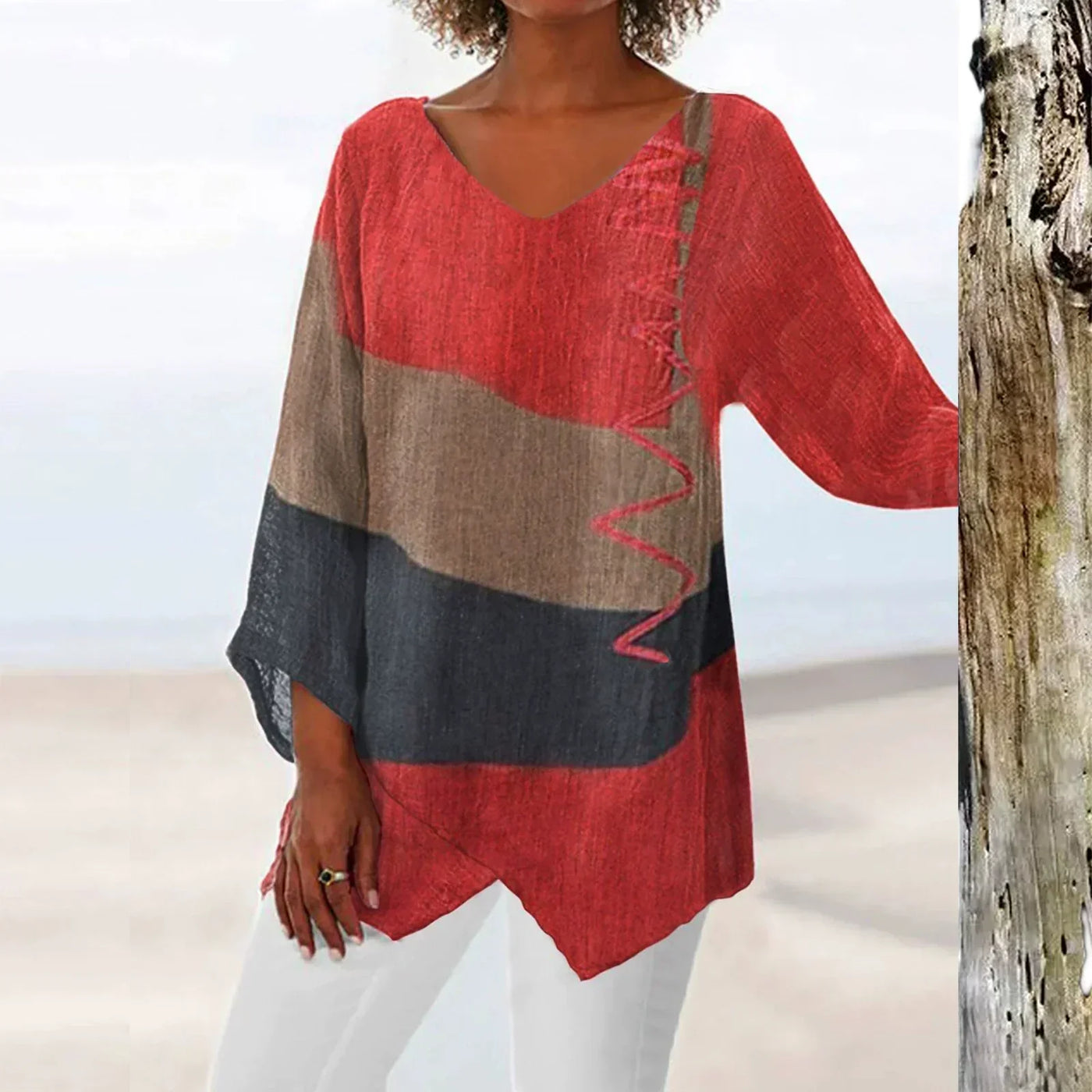 Helene™ - Trendy V-hals Farvetop